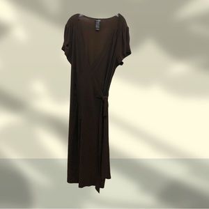 Bisou  Bisou Women's Plus Size 24 Brown Short Sleeve V-Neck Midi Wrap Dress